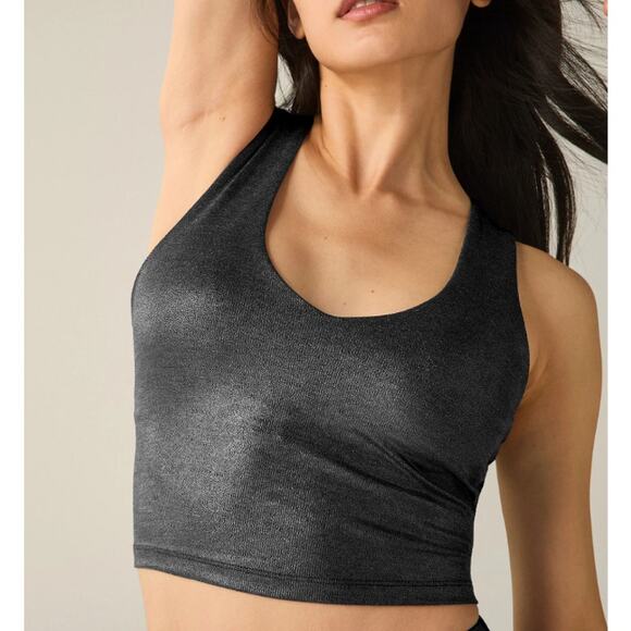 New BEYOND YOGA Women's Black Shine Heather Rib Glow On Cropped Tank Top Size XS - Picture 3 of 10